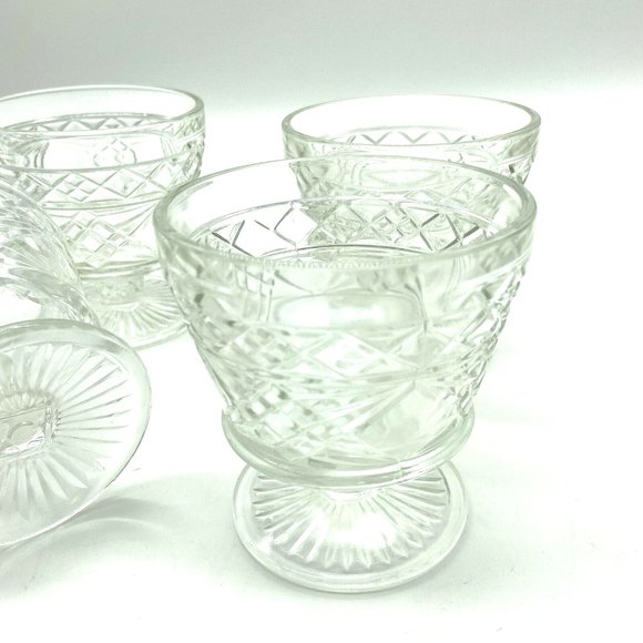 4 Hazel Atlas Glass GOTHIC Big Top Peanut Butter Clear footed Sherbet Glasses - Picture 3 of 4